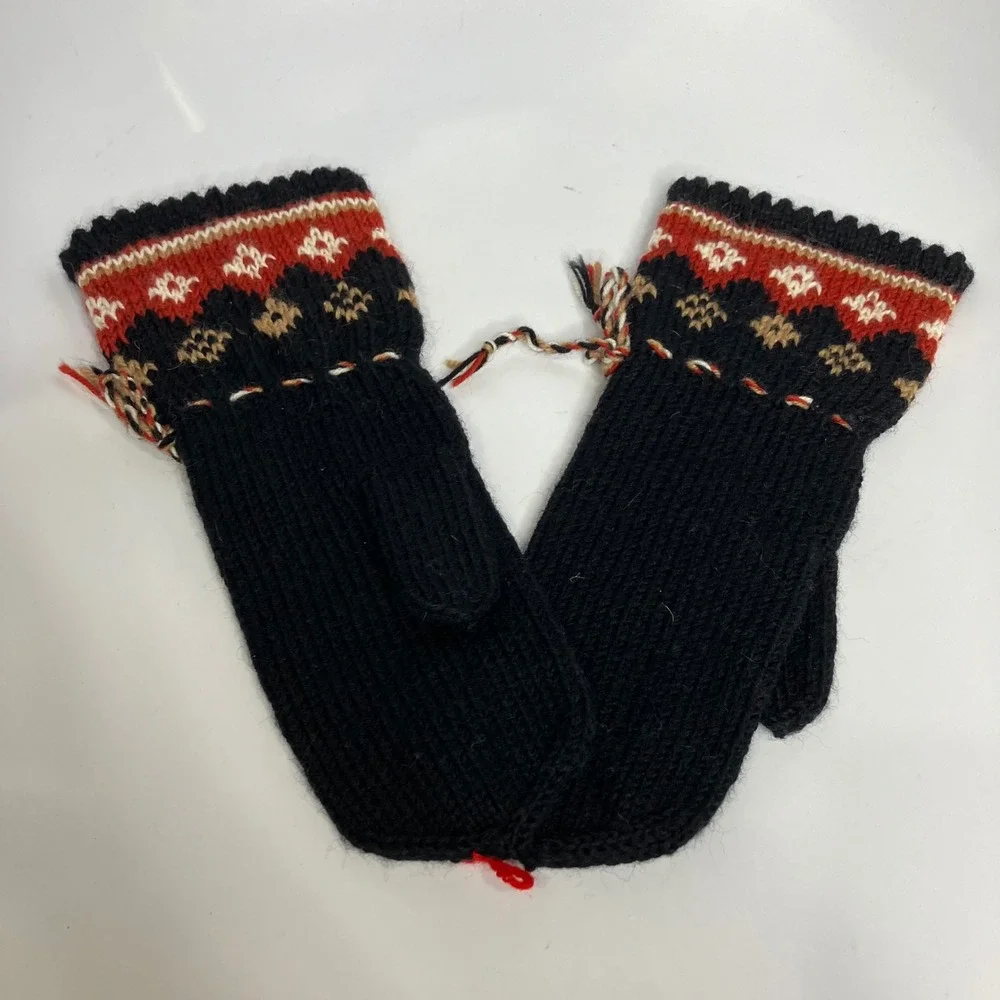 Handmade mittens black red white one size cottagecore winter trendy